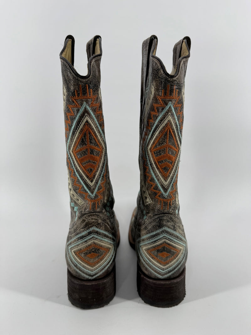 Corral Southwestern Embroidered Square Toe Boots 9