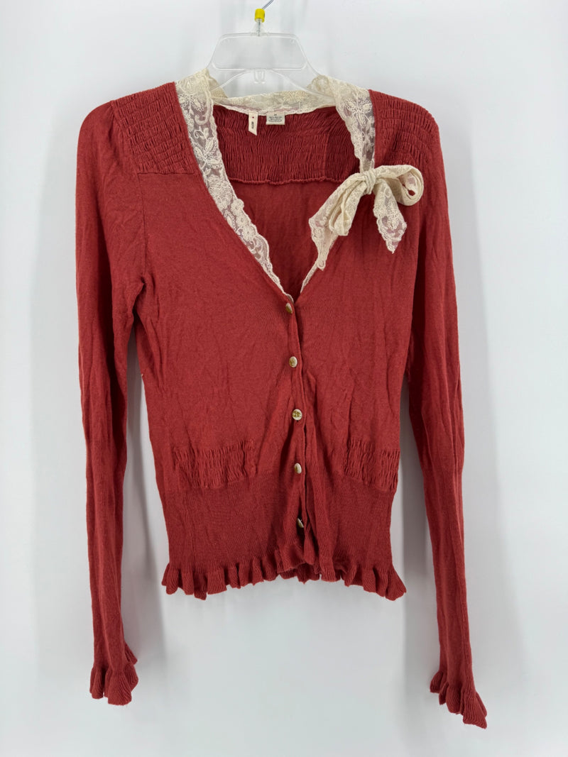 Moth Rust Button Up Lace Trim Top