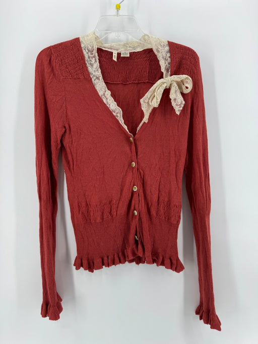 Moth Rust Button Up Lace Trim Top