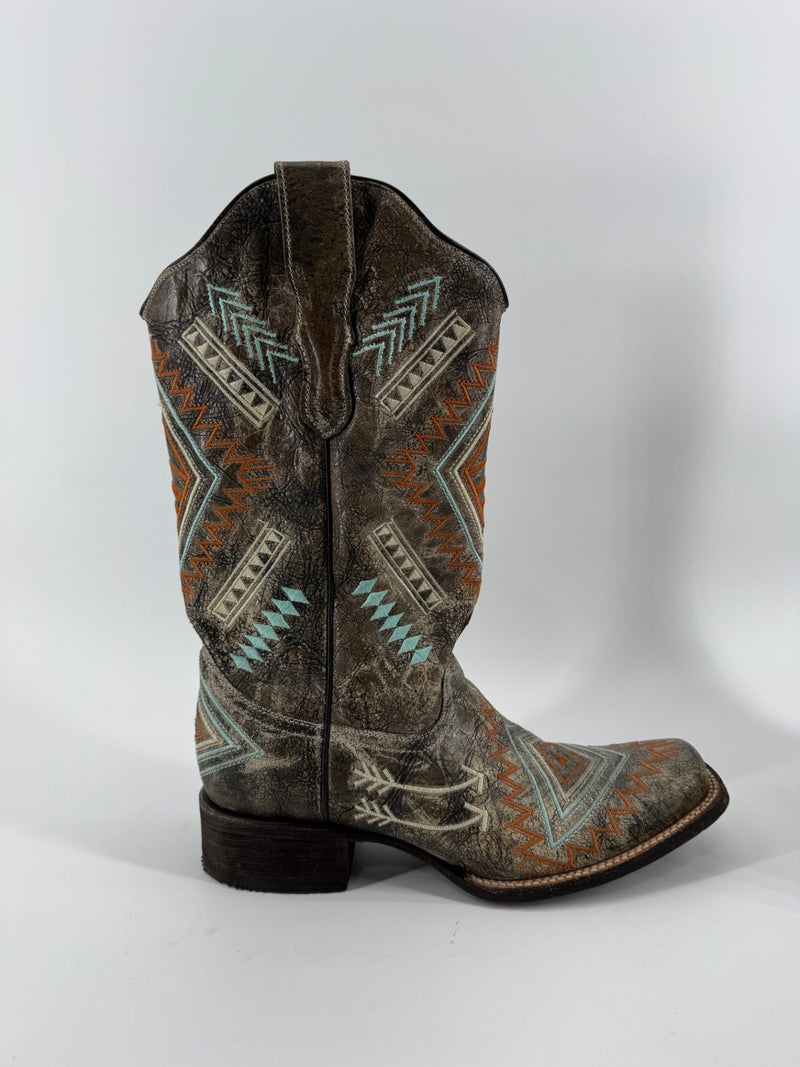 Corral Southwestern Embroidered Square Toe Boots 9