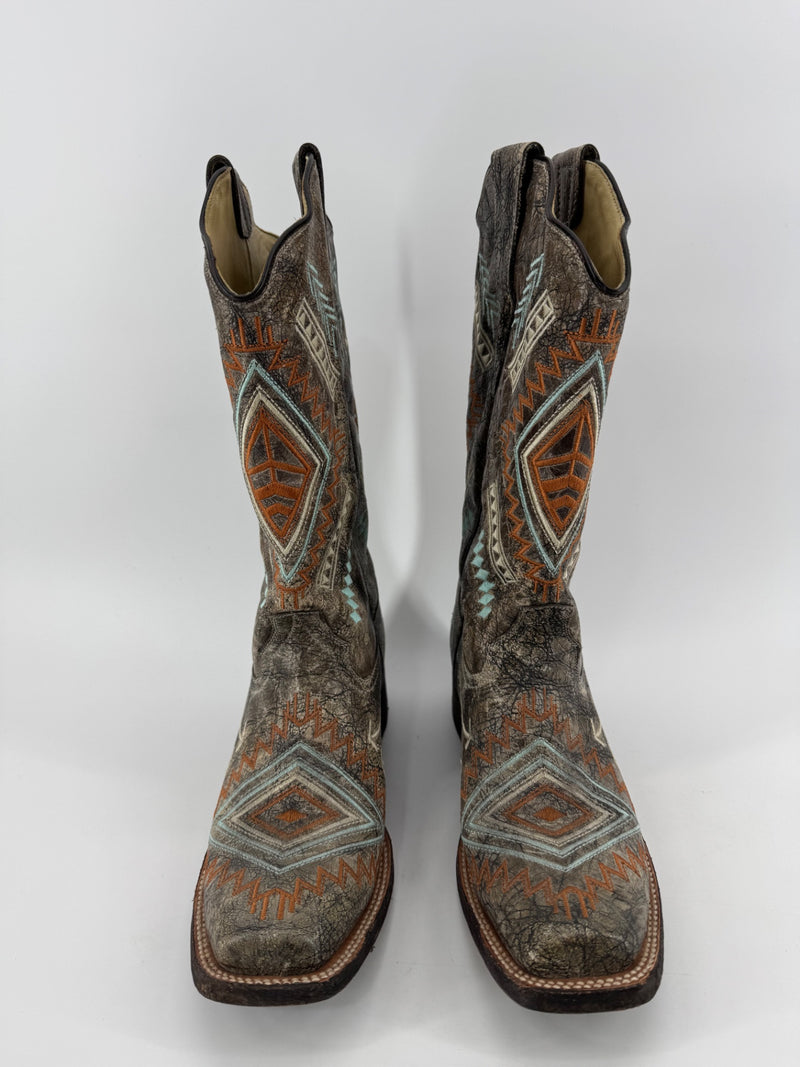 Corral Southwestern Embroidered Square Toe Boots 9