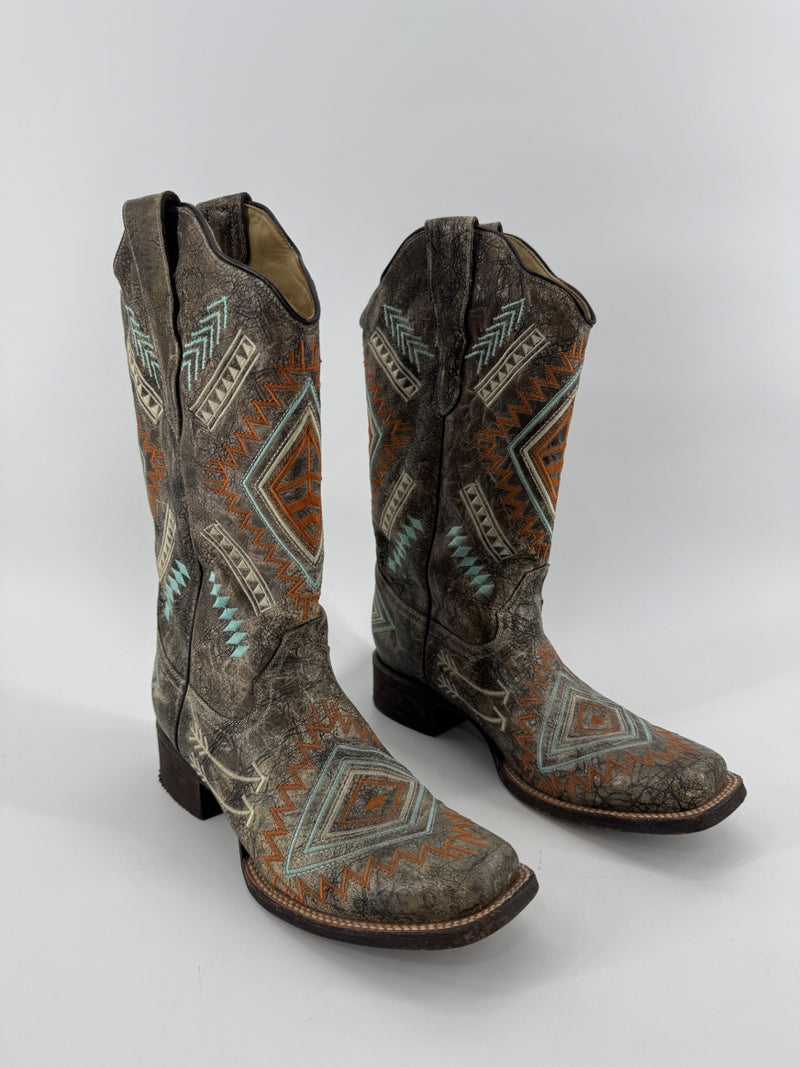 Corral Southwestern Embroidered Square Toe Boots 9