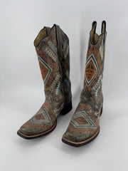 Corral Southwestern Embroidered Square Toe Boots 9