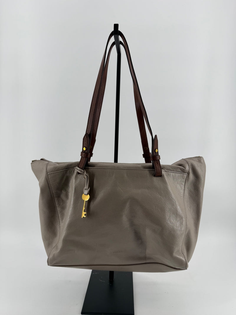 Fossil Taupe Tote with Key Charm