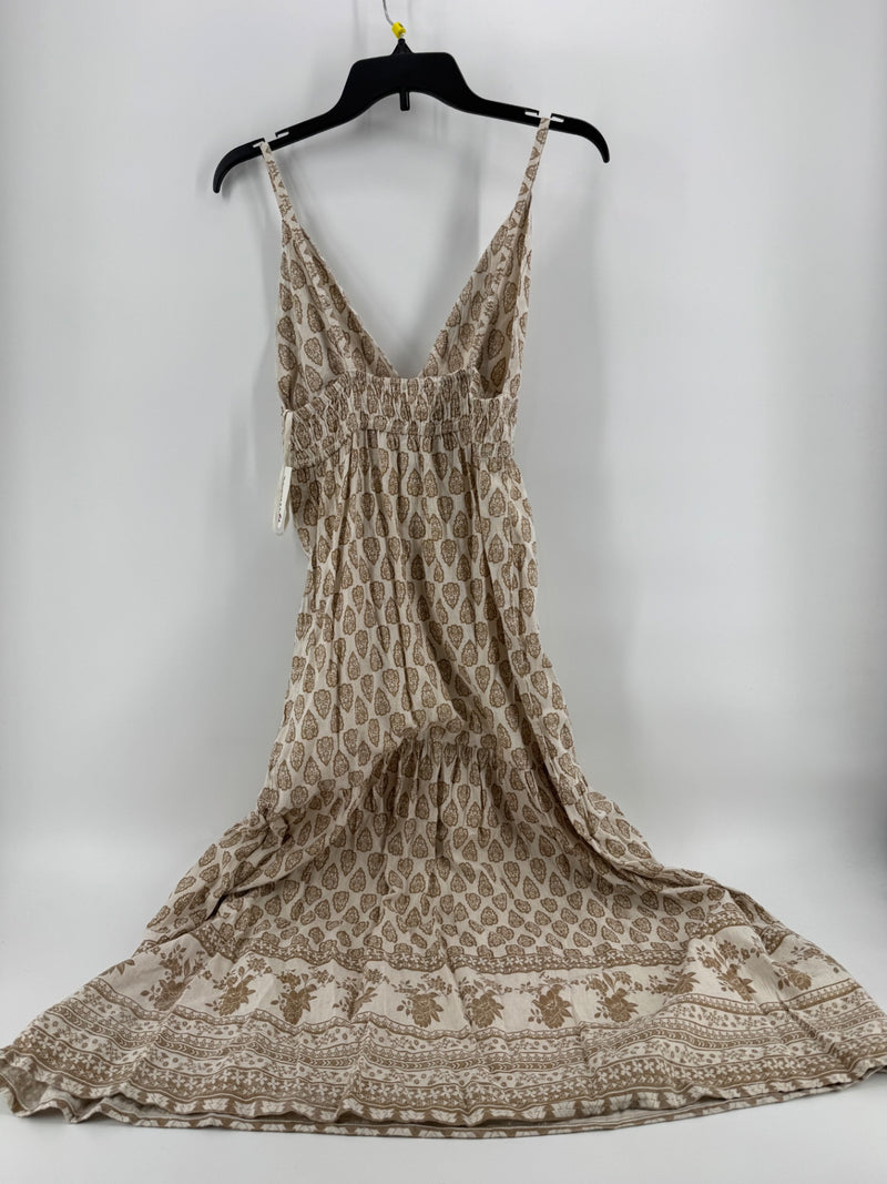 Sim & Sam Beige Linen Oat Print Dress