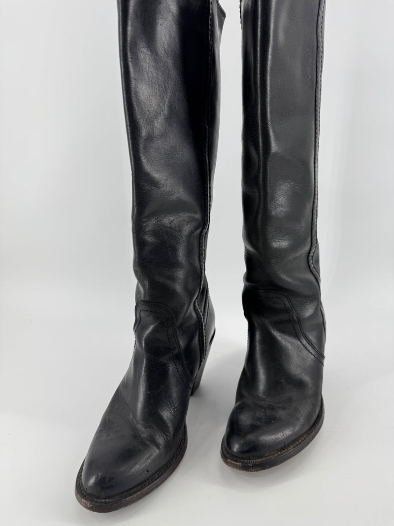 Frye Black Knee Length Leather Boots