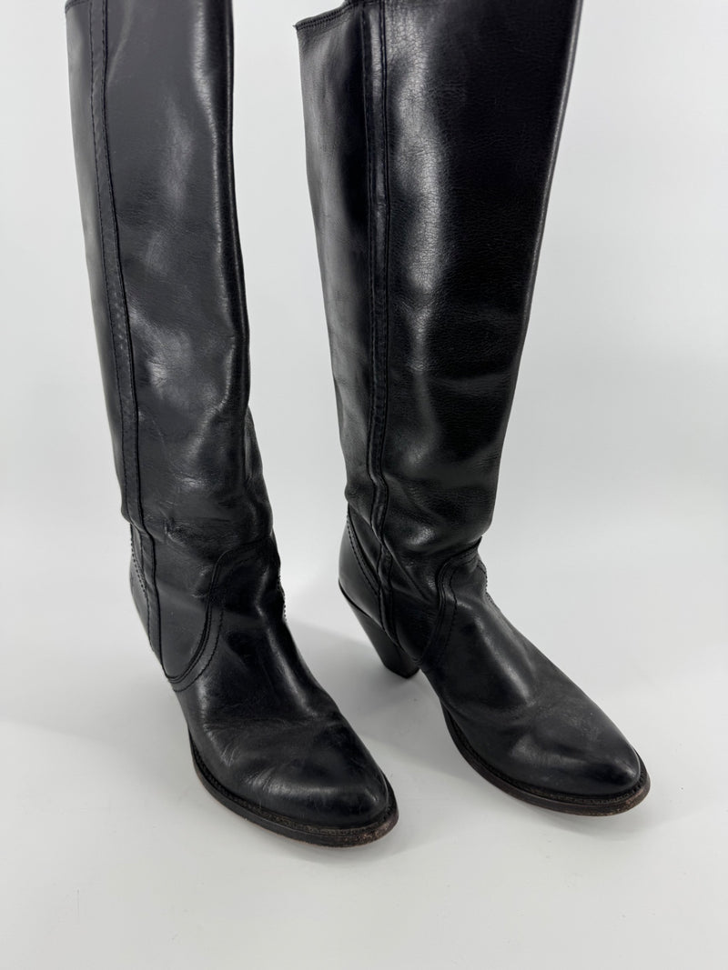 Frye Black Knee Length Leather Boots