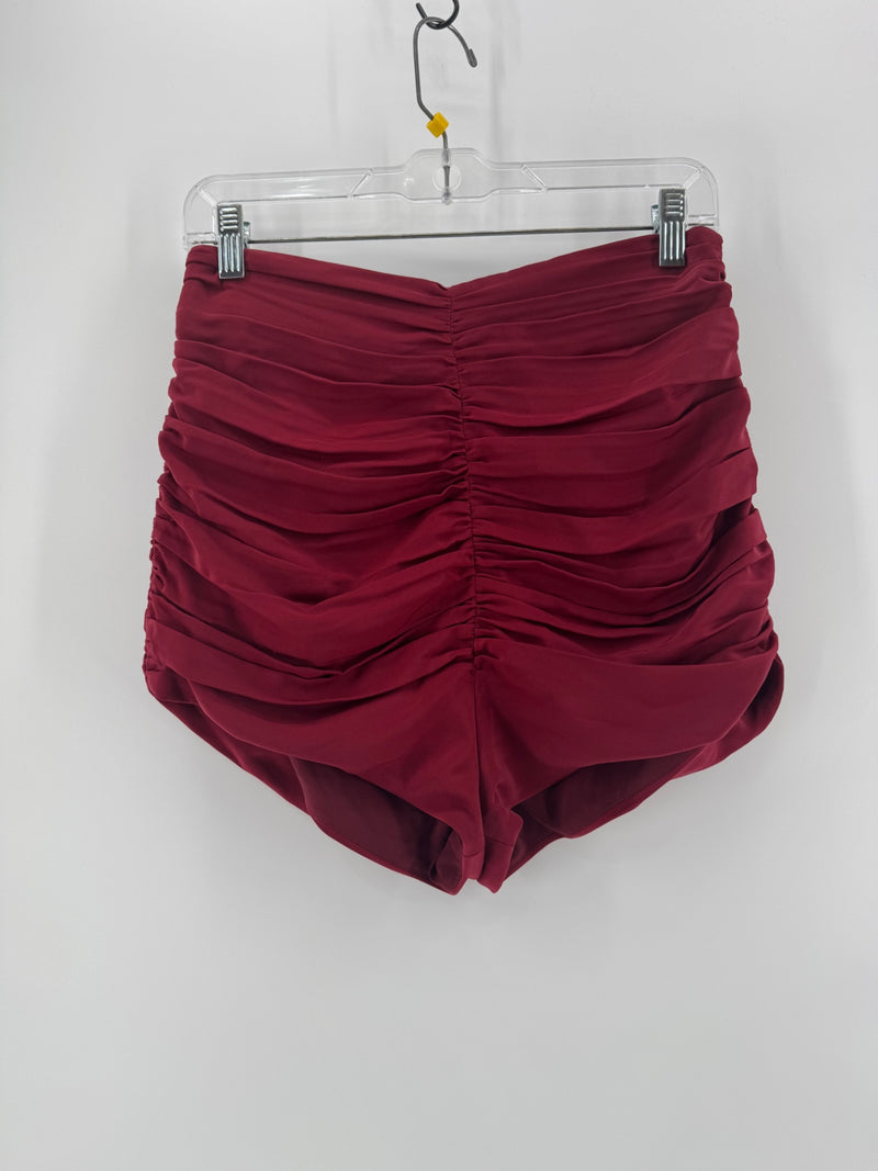 NBD Red Ruched High Waist Shorts