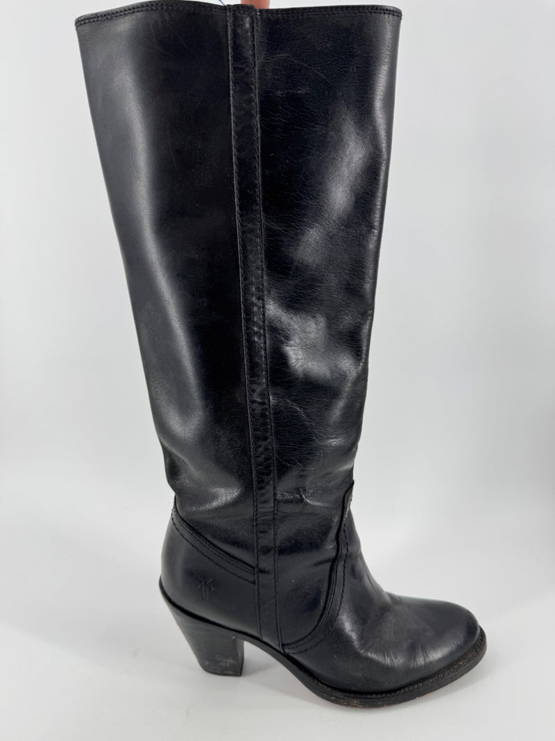 Frye Black Knee Length Leather Boots