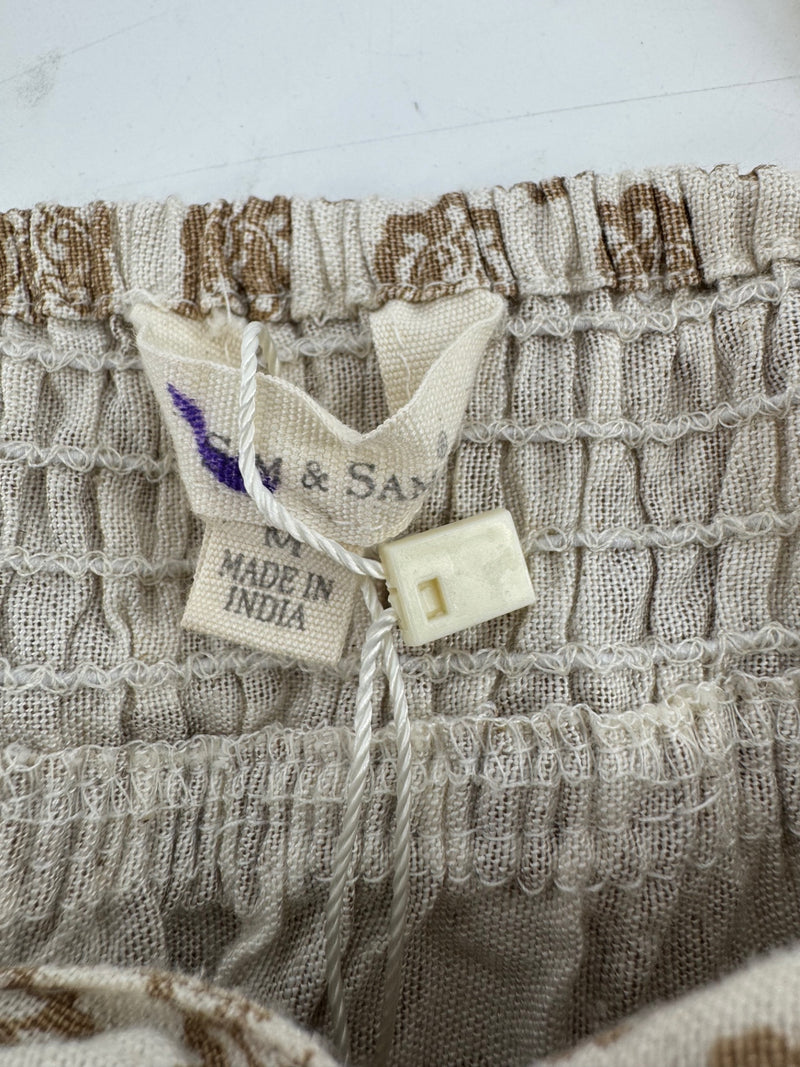 Sim & Sam Beige Linen Oat Print Dress