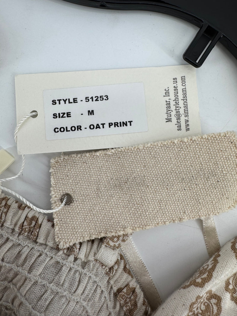 Sim & Sam Beige Linen Oat Print Dress