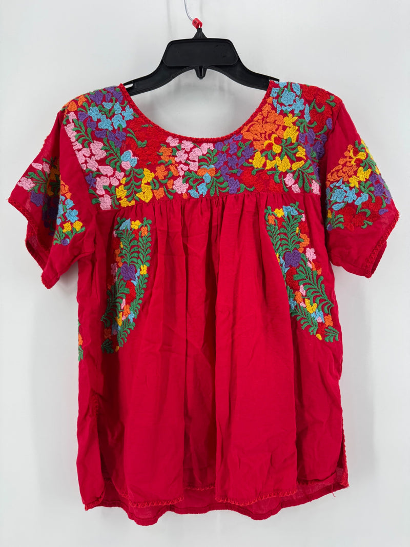 J.Marie Red Embroidered Blouse