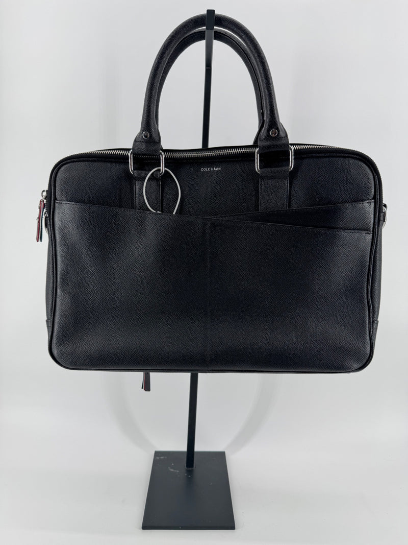 Cole Haan / American Airlines Black Pebble Leather Messenger Bag New