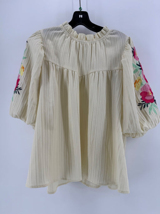 Oddi Cream Embroidered Sleeve Top