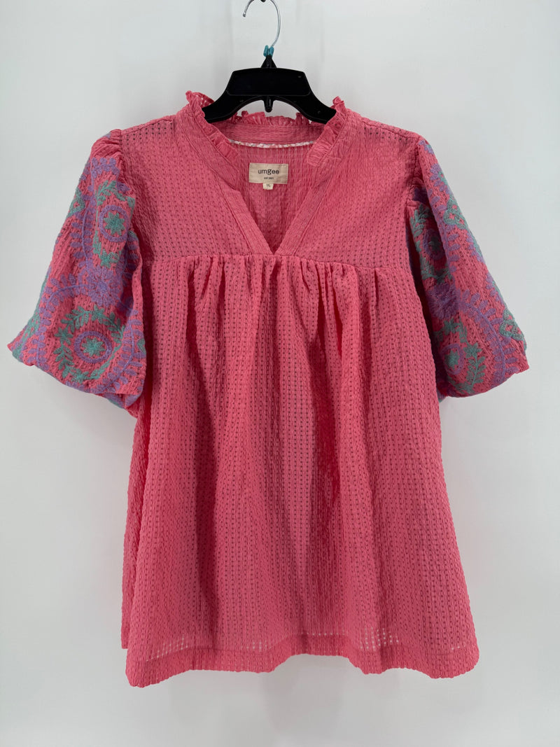 Umgee Pink Embroidered Sleeve Top