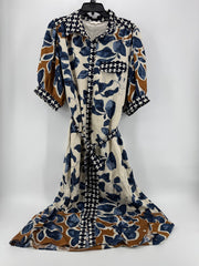 Entro Multicolor Blue Floral Button Up Dress Size LG