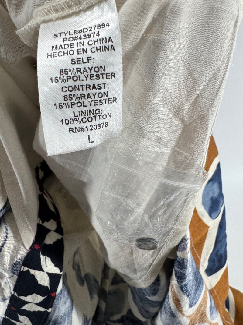 Entro Multicolor Blue Floral Button Up Dress Size LG