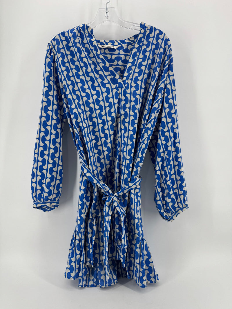 Zara White/Blue Pattern Print Size M