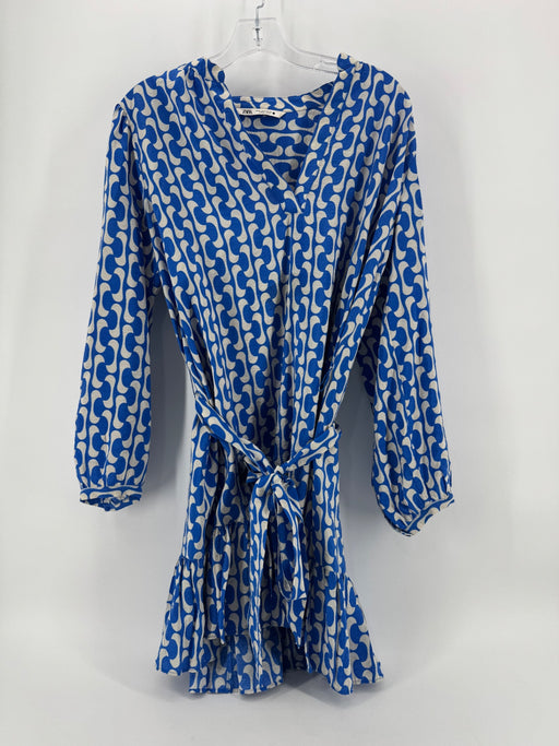 Zara White/Blue Pattern Print Size M