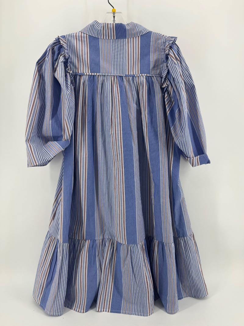 Karlie Blue/Brown Striped Button Up Dress Size M