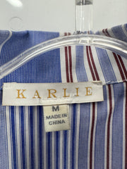 Karlie Blue/Brown Striped Button Up Dress Size M