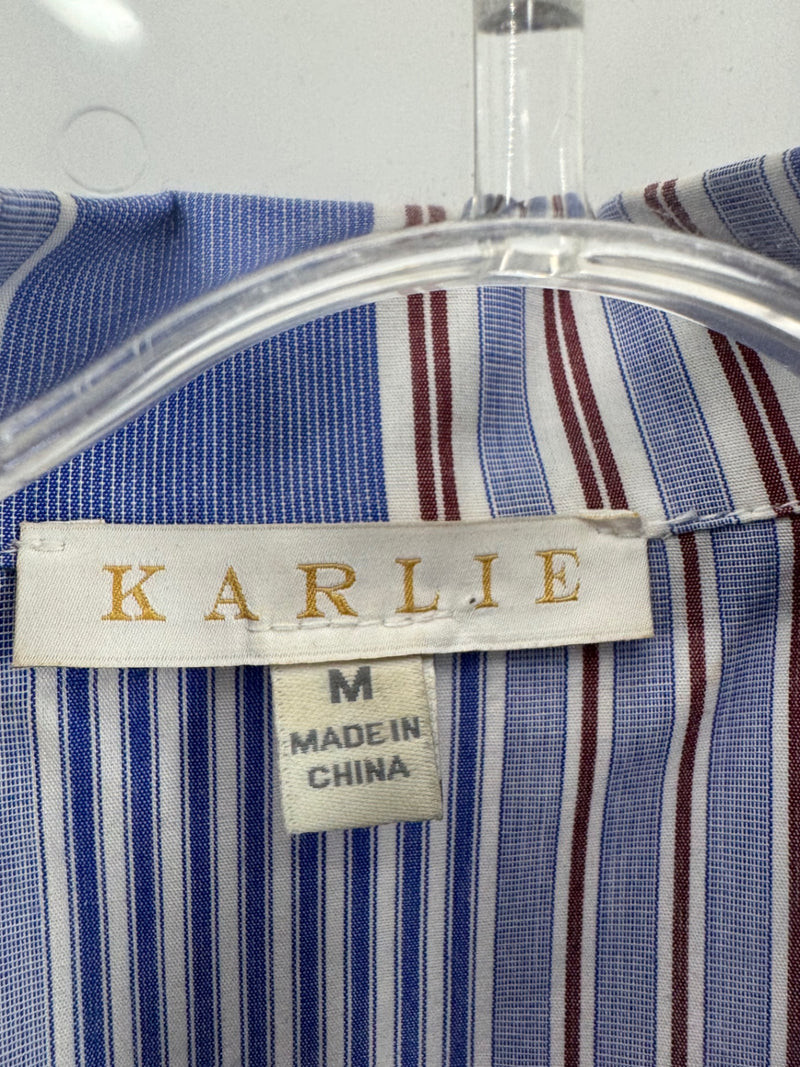 Karlie Blue/Brown Striped Button Up Dress Size M