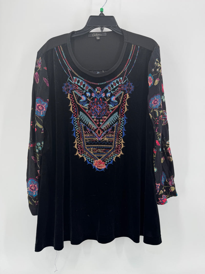 Caleooa Velvet Embroidered Tunic Size L