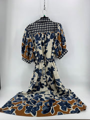 Entro Multicolor Blue Floral Button Up Dress Size LG