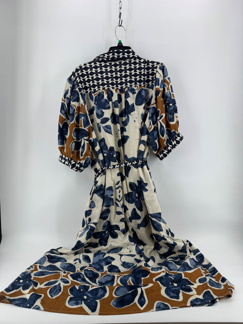 Entro Multicolor Blue Floral Button Up Dress Size LG