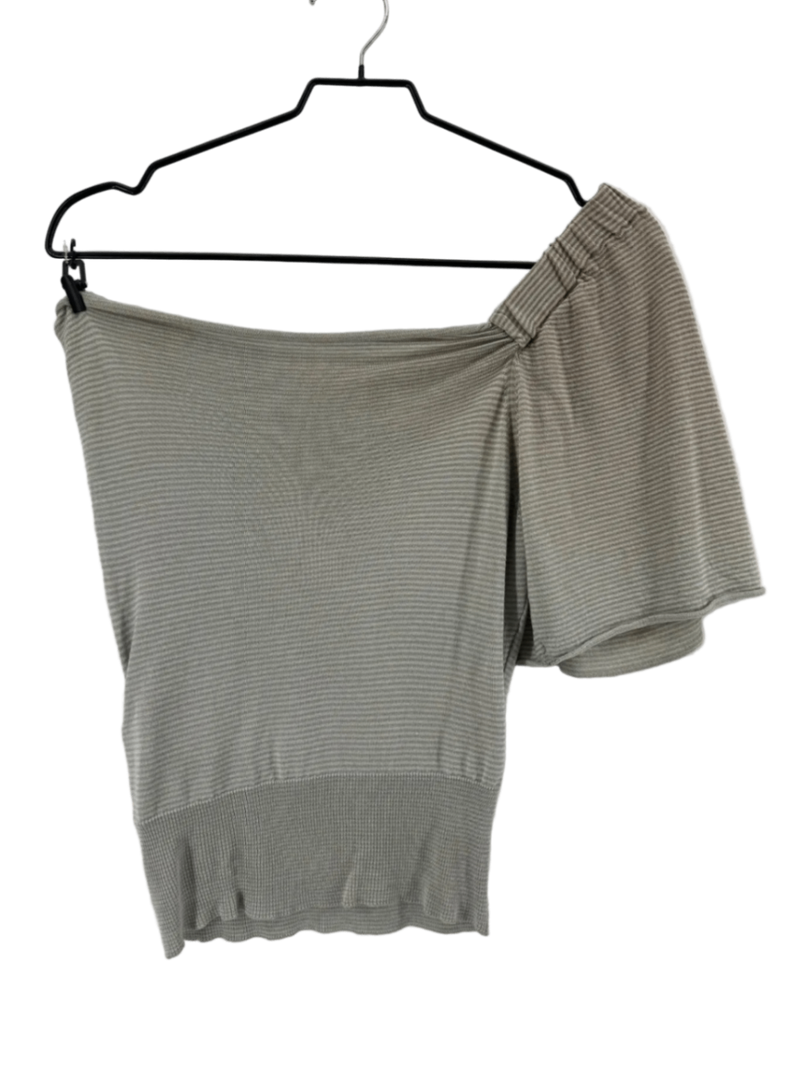 Prada Sage Striped Open Shoulder Blouse Size 40