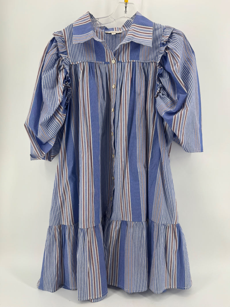 Karlie Blue/Brown Striped Button Up Dress Size M
