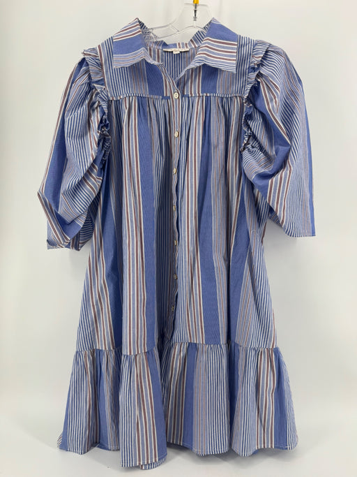 Karlie Blue/Brown Striped Button Up Dress Size M