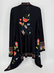 Caite Black Floral Embroidered Cardigan Size M