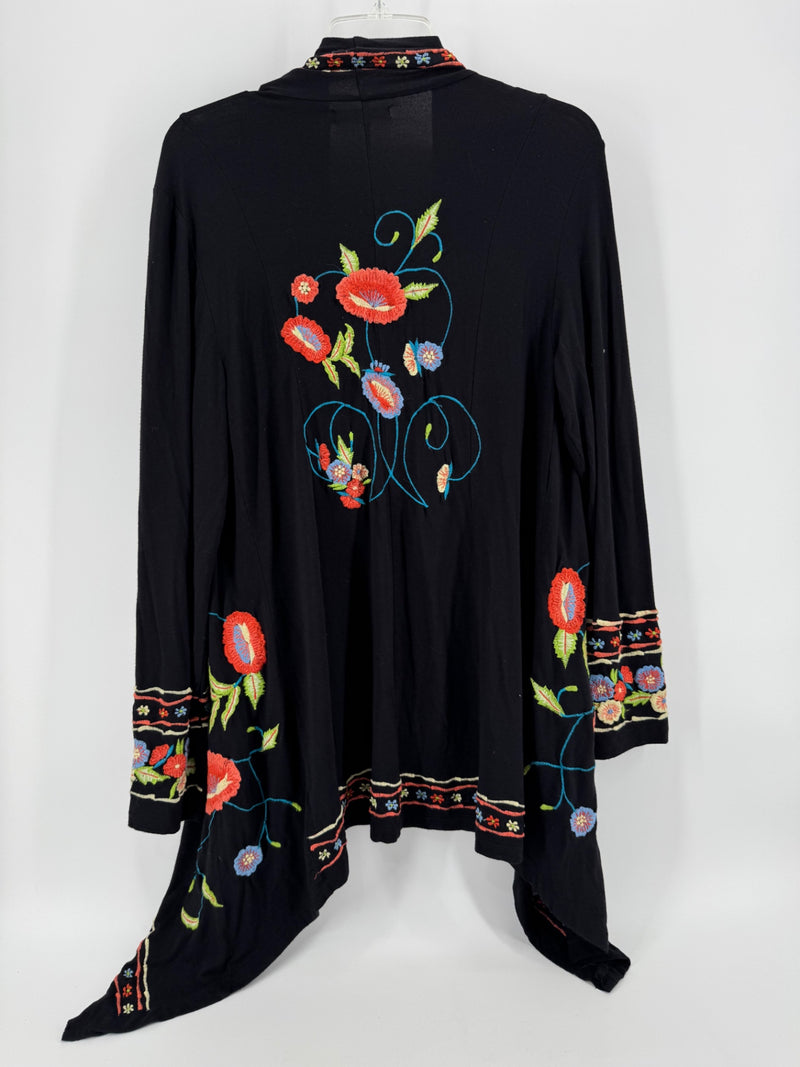 Caite Black Floral Embroidered Cardigan Size M
