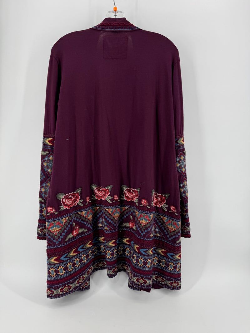 JW Los Angeles Purple Embroidered Cardigan Size SM