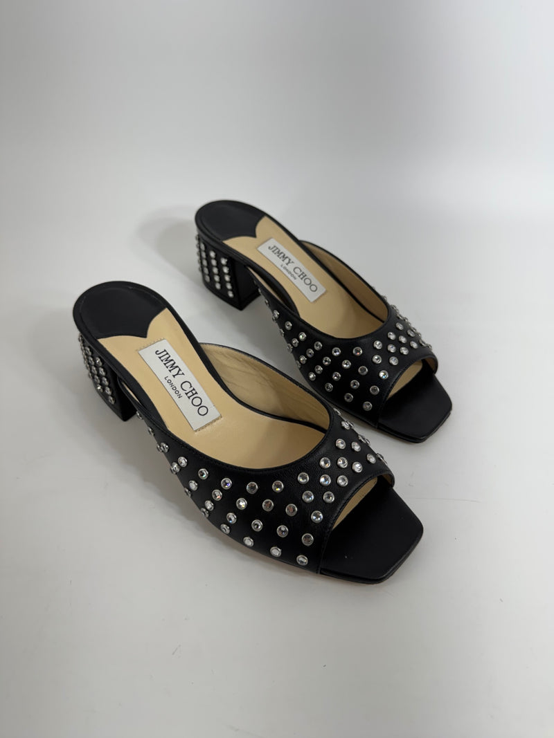 Jimmy Choo Jynx 45 Crystal Leather Mules Size 36