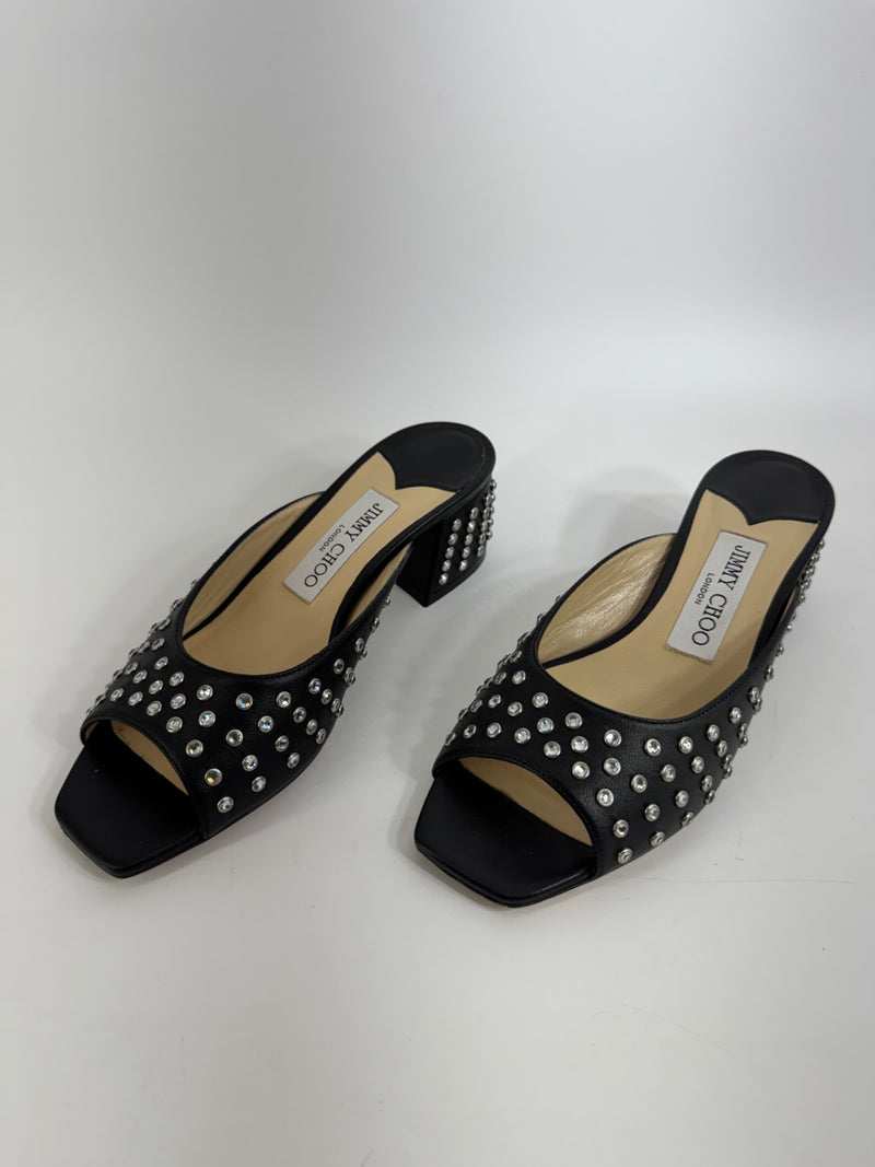 Jimmy Choo Jynx 45 Crystal Leather Mules Size 36
