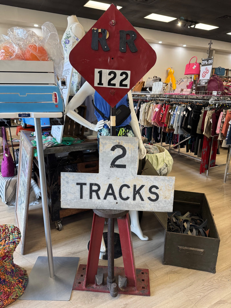 Railroad Stand with 2 Tracks Sign