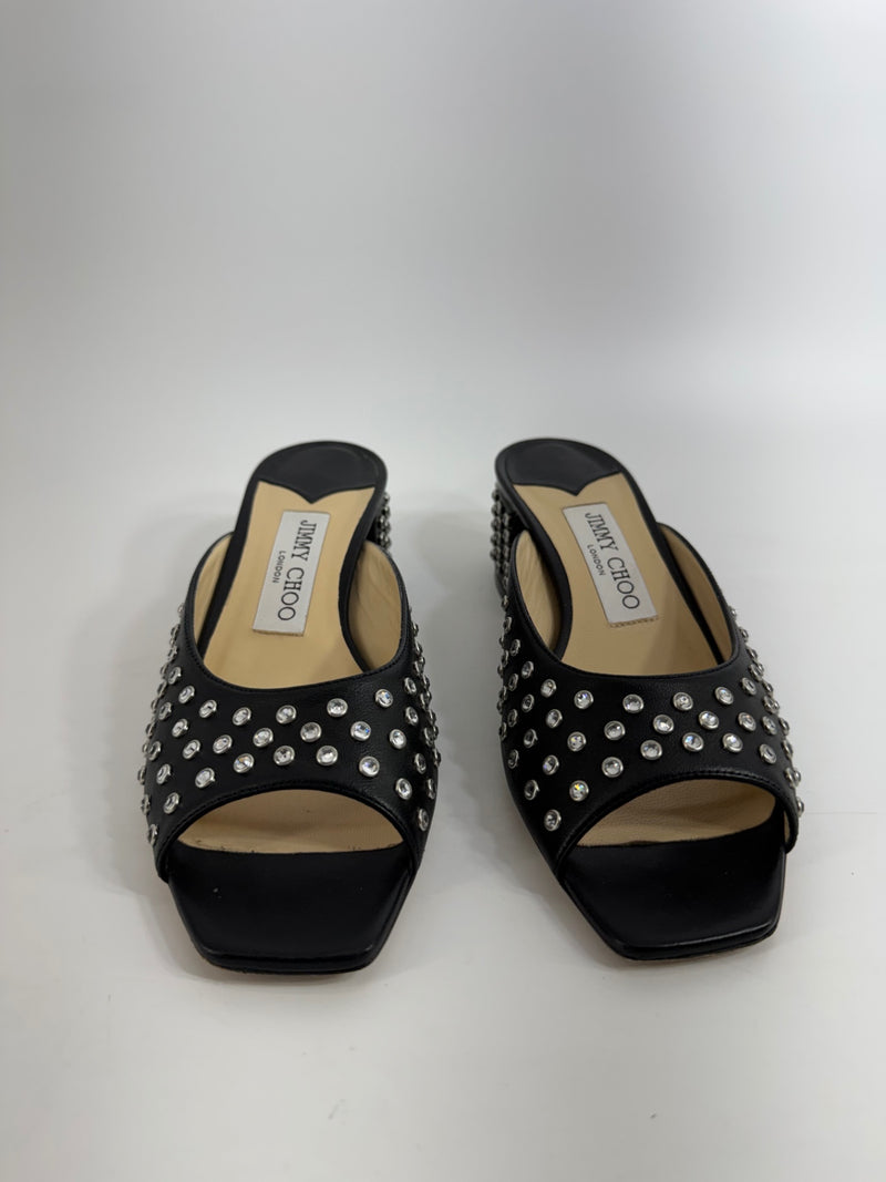 Jimmy Choo Jynx 45 Crystal Leather Mules Size 36
