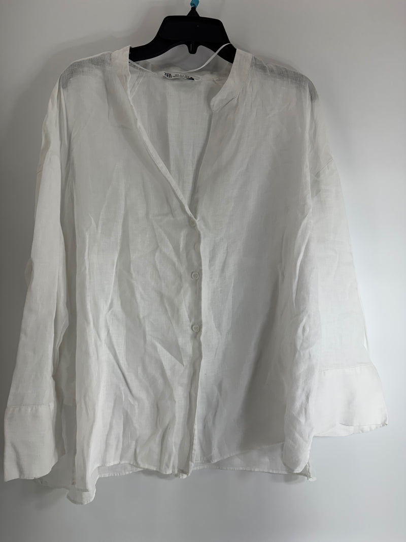Zara White Linen Button Up Size XL