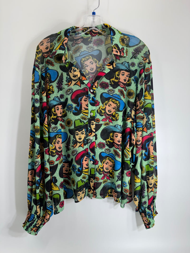Unbranded Cowgirl Mesh Button Up Size XL