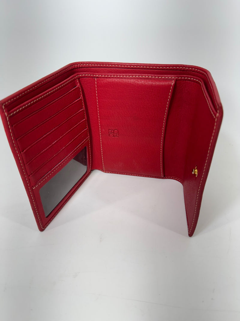 Carolina Herrera Trifold Leather Embossed Red Wallet