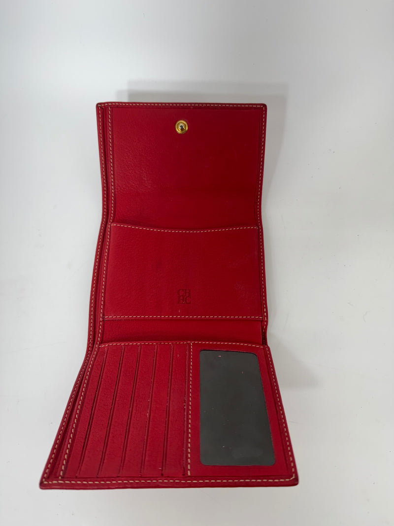Carolina Herrera Trifold Leather Embossed Red Wallet