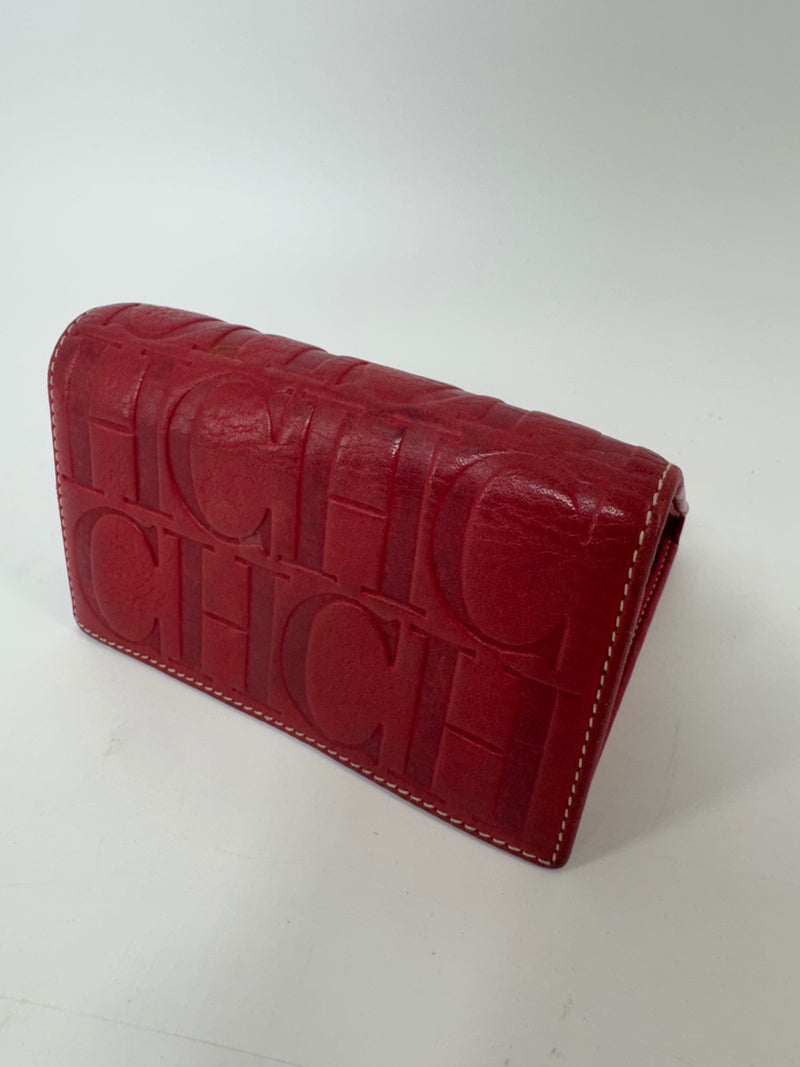 Carolina Herrera Trifold Leather Embossed Red Wallet