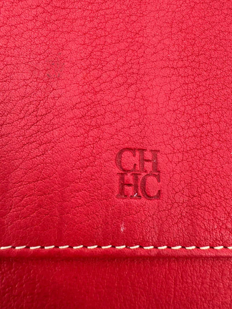 Carolina Herrera Trifold Leather Embossed Red Wallet