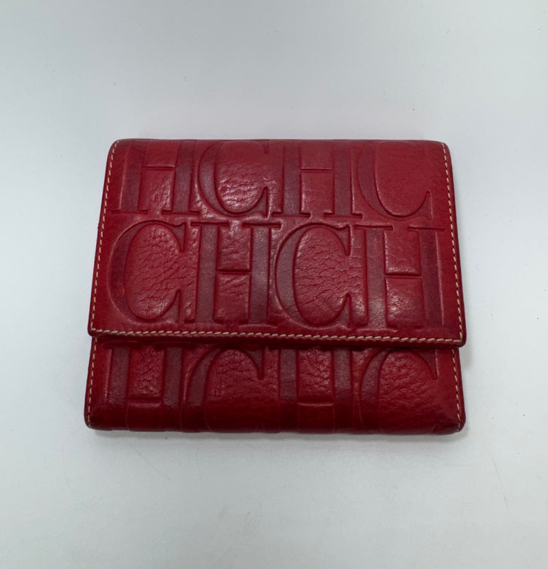 Carolina Herrera Trifold Leather Embossed Red Wallet
