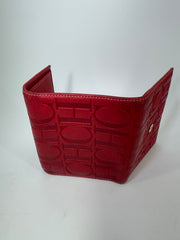 Carolina Herrera Trifold Leather Embossed Red Wallet