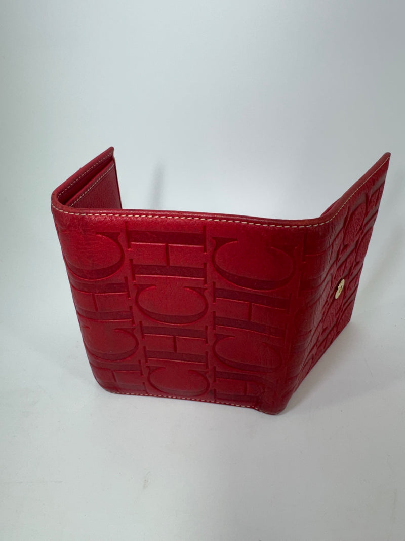 Carolina Herrera Trifold Leather Embossed Red Wallet
