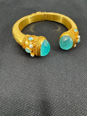 Julie Vos Amazonite Pearl Greek Key Hinged Cuff Bracelet