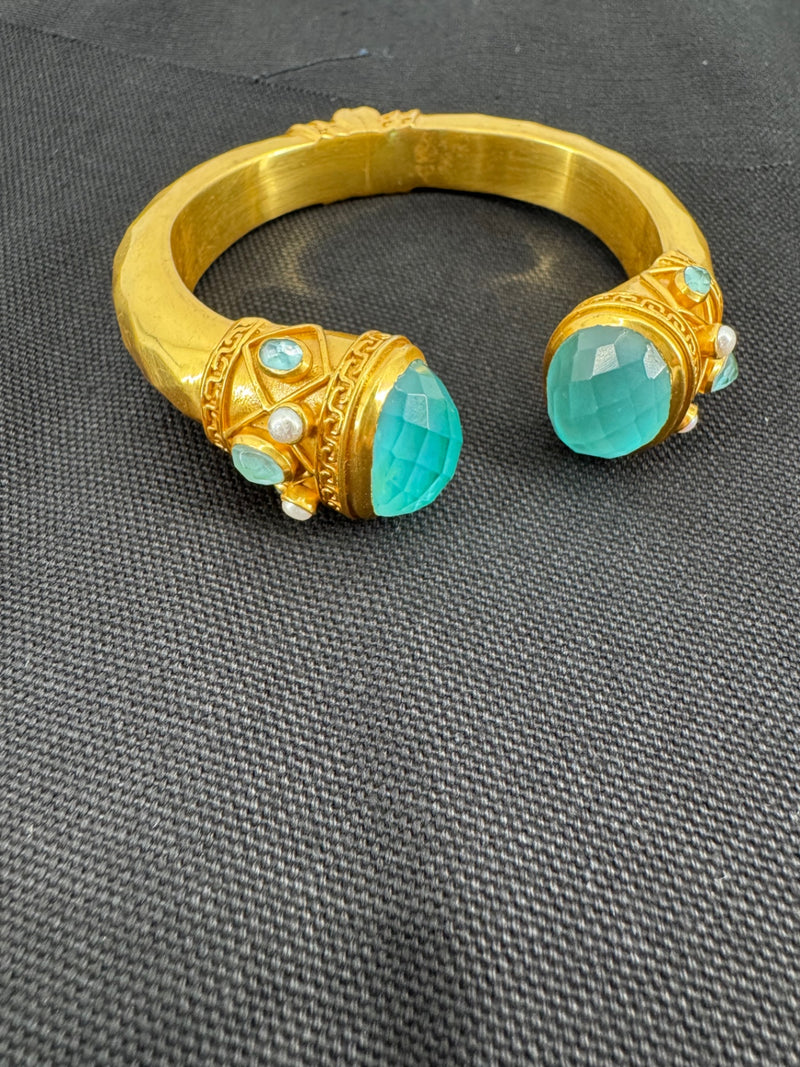 Julie Vos Amazonite Pearl Greek Key Hinged Cuff Bracelet